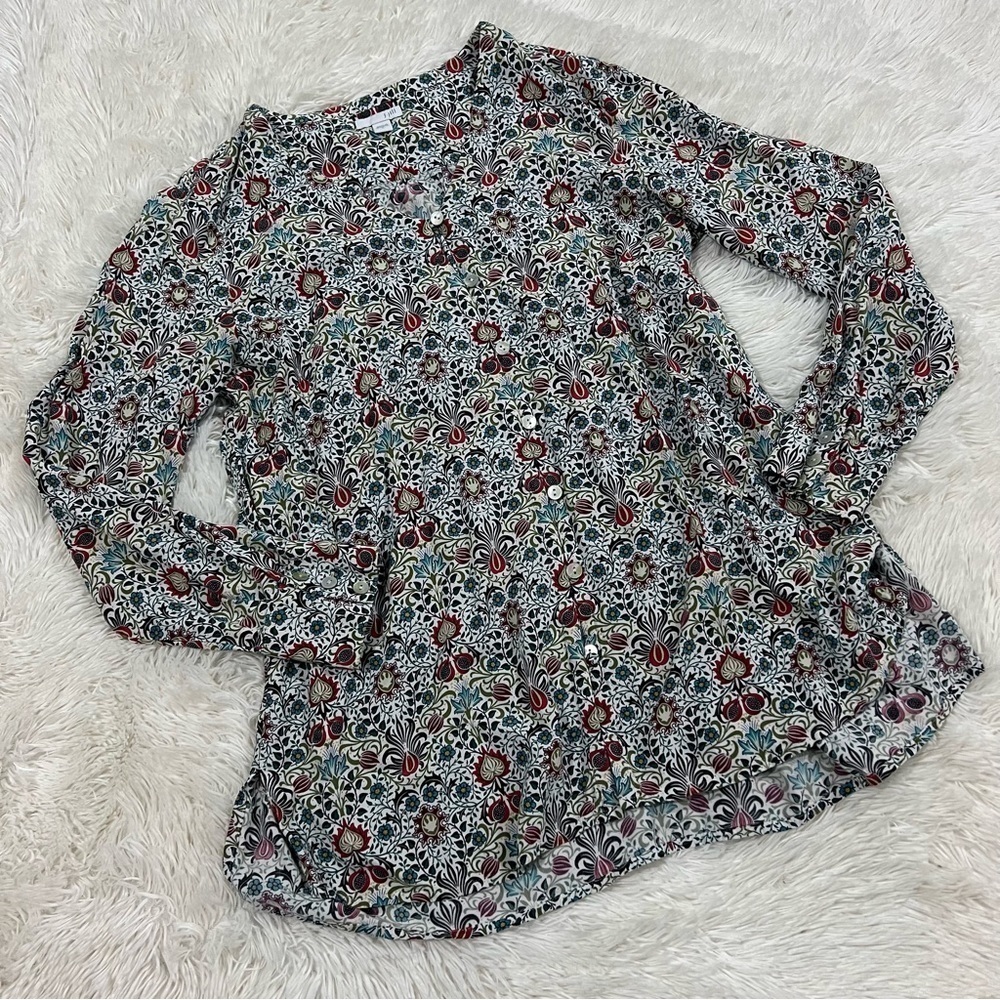 J. Jill Button Up Blouse Floral Long Sleeve Size Small